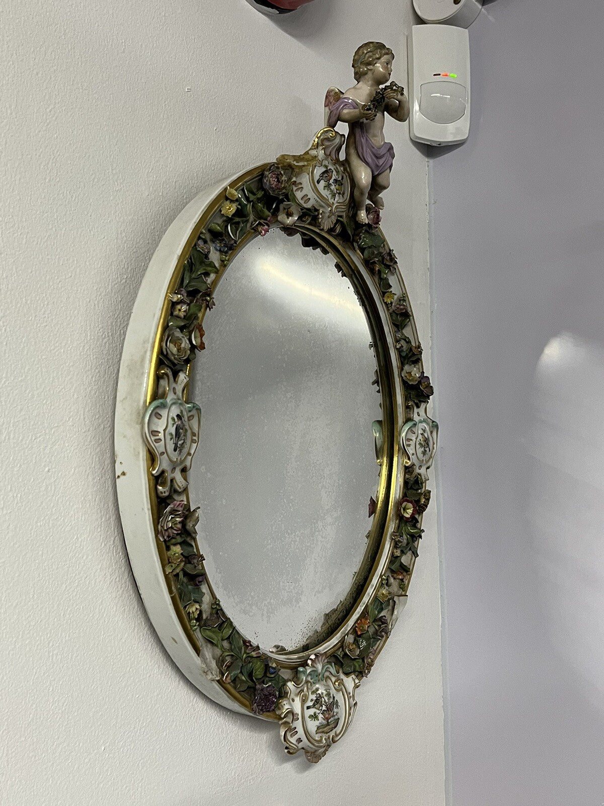 Antique Meissen German Porcelain Wall Mirror .