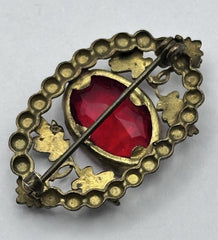 Antique Victorian Metal Red Glass Brooch