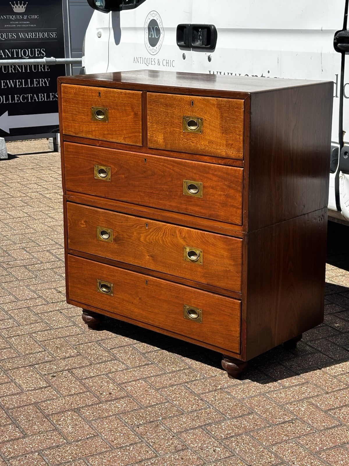 Antique Campaign Chest, Military Chest. Splits In 2 Pieces. Very Good Quality