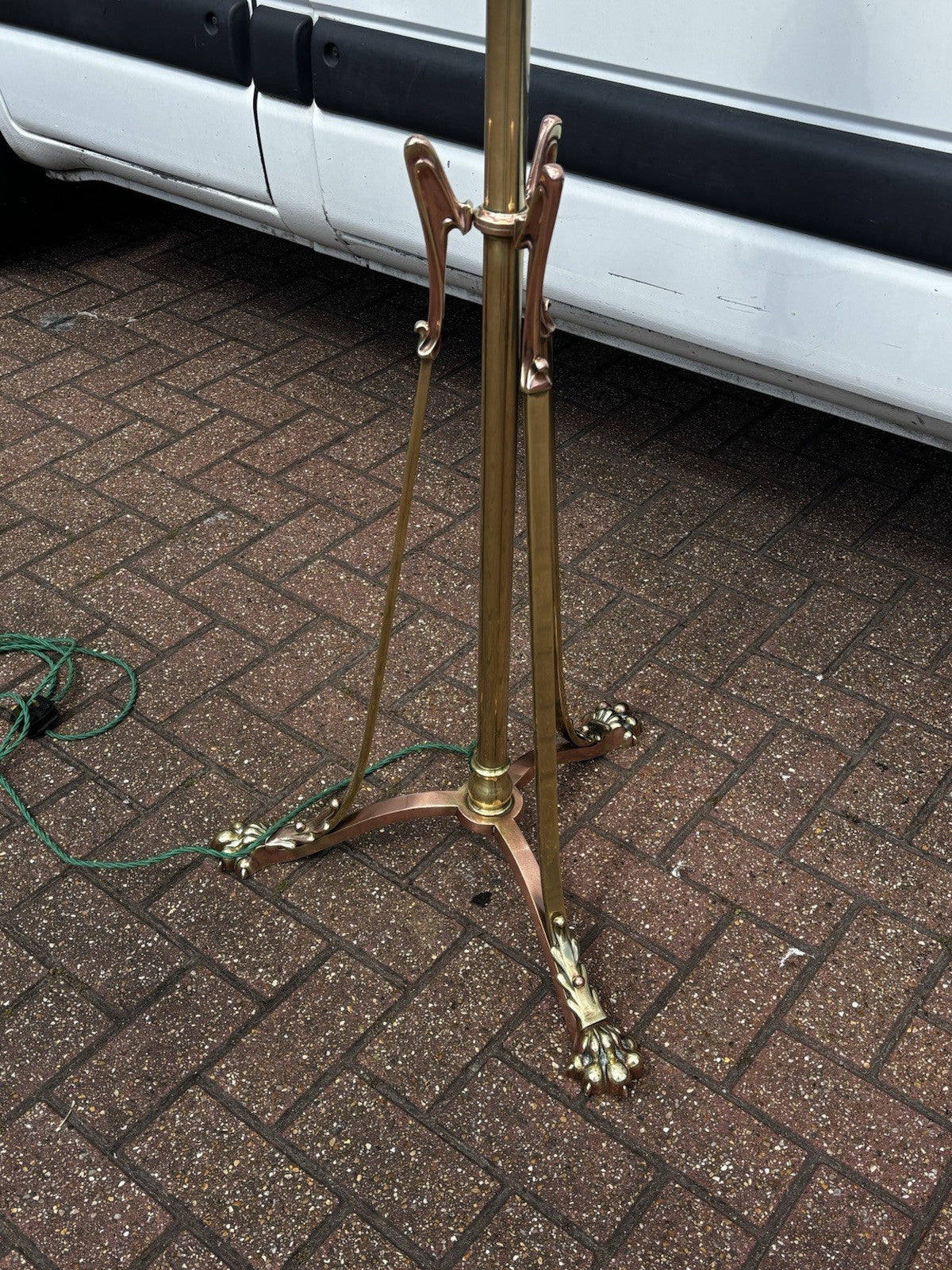 Art Noveau Brass & Copper Height Adjustable Electric Converted Oil Lamp- Superb