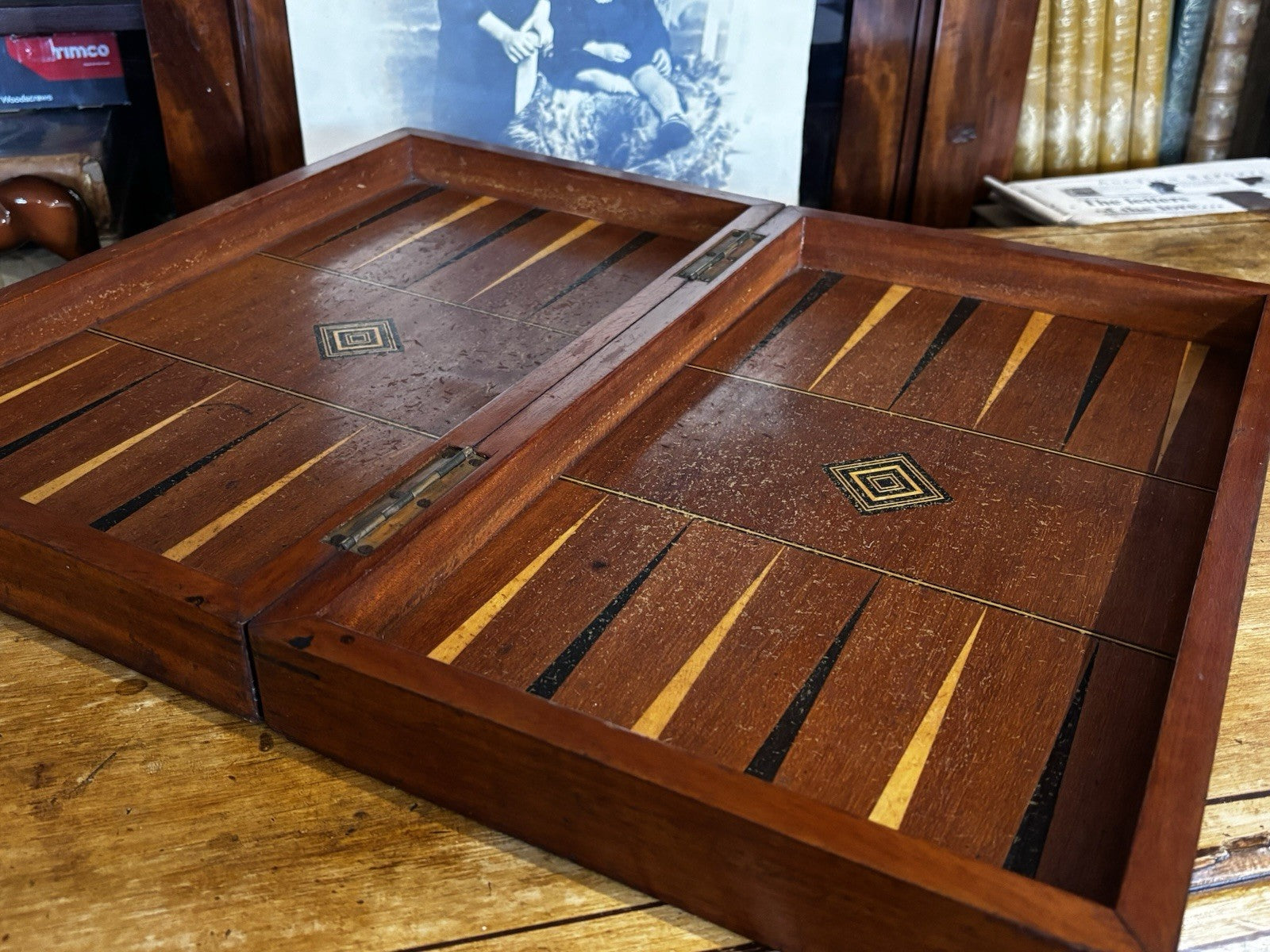 Antique Mahogany Chess & Backgammon