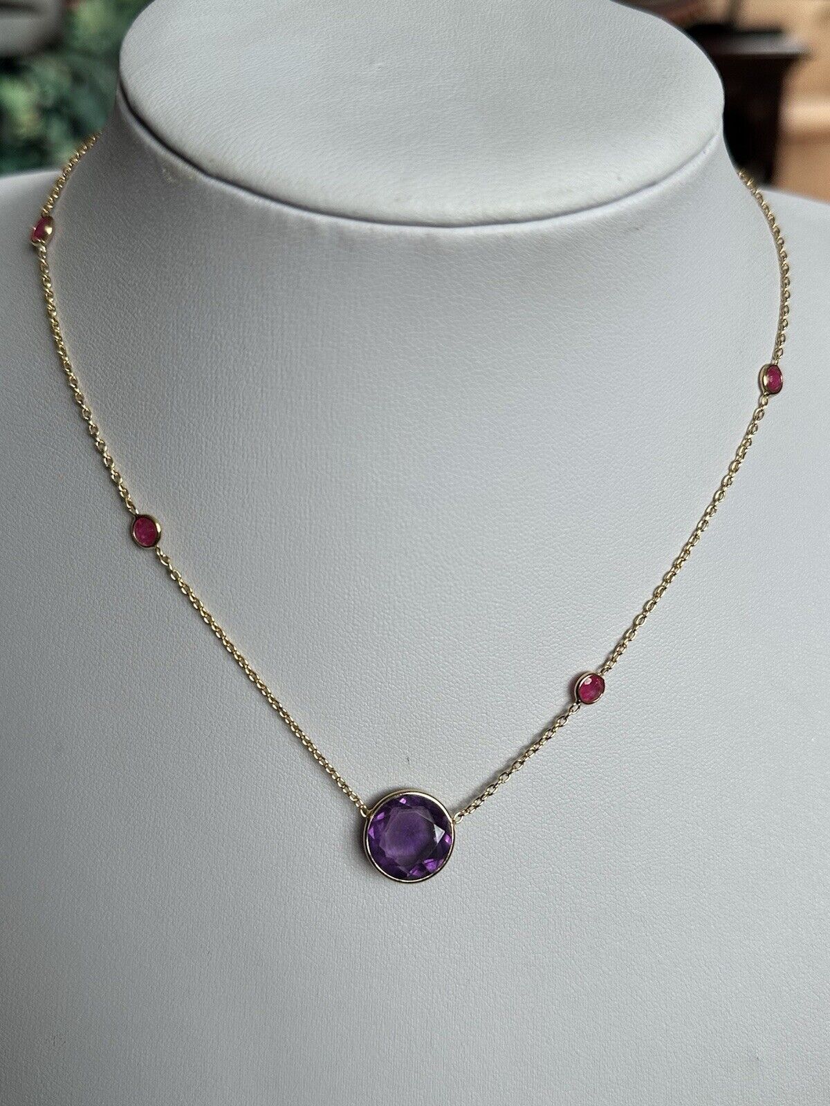 18k Gold Vermeil On 925 Silver Natural Amethyst And Ruby Necklace