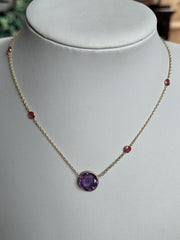 18k Gold Vermeil On 925 Silver Natural Amethyst And Ruby Necklace
