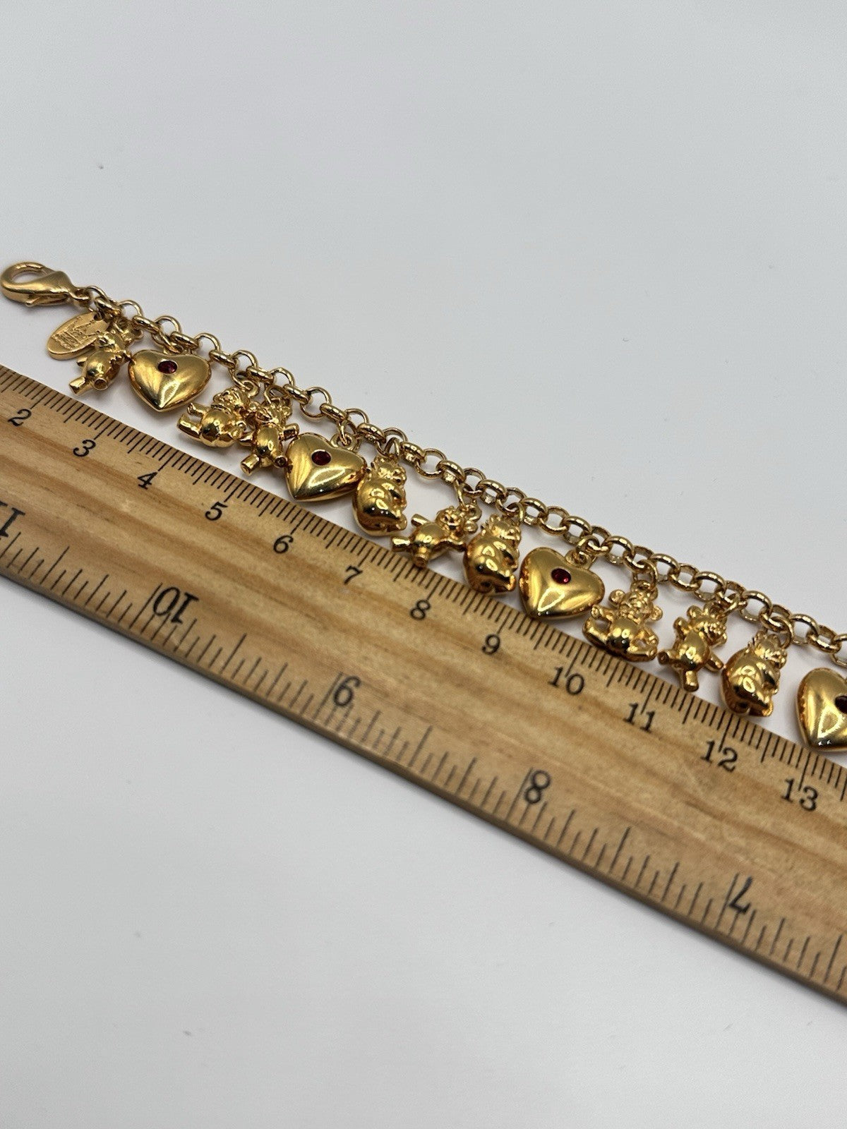 18ct Gold Plated Hearts Bears Charm Bracelet Made With Swarovski Crystal