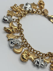 18ct Gold And Rhodium Plated Elephant Moon Stars Bears Charm Bracelet