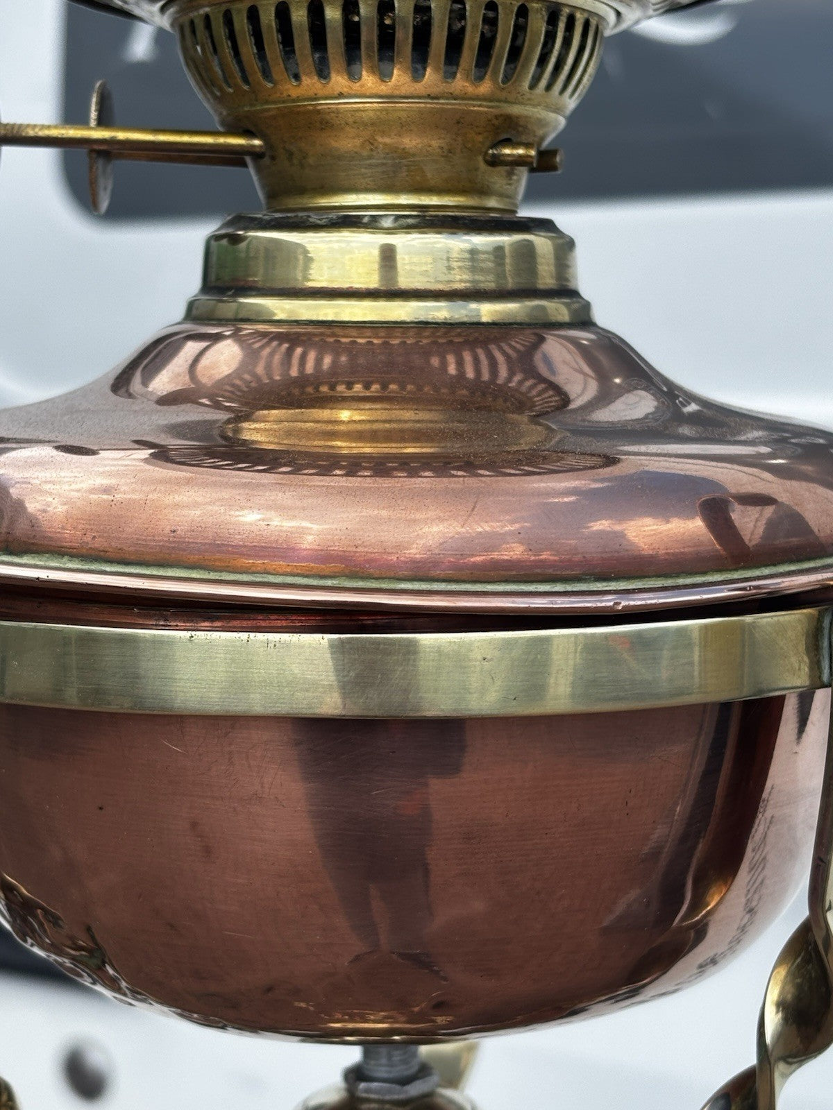Art Noveau Brass & Copper Height Adjustable Electric Converted Oil Lamp- Superb