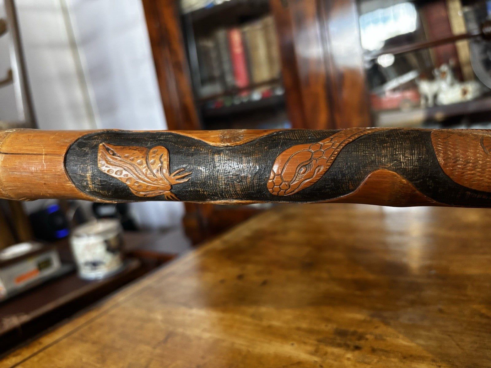 Antique Walking Stick Decorated With Frogs And Snakes
