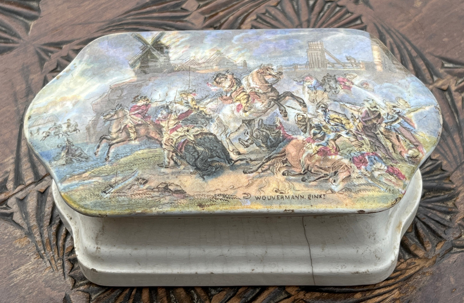 Battle Scene Porcelain Box Decoration Of A Painting after Philips Wouwerman