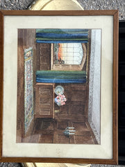 Architectural Watercolour Of A Grand Hall, Signed, M Bateman  & Dated.