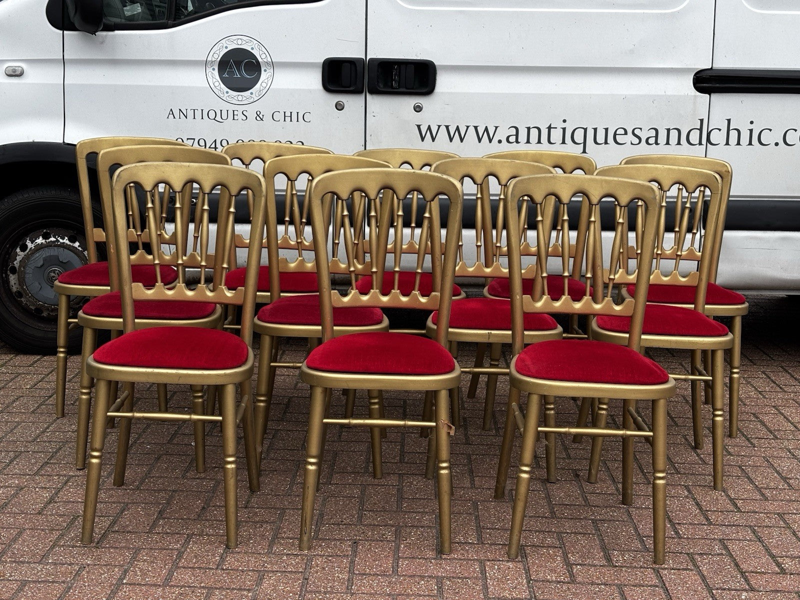 12 Cafe / Events Louis Style Gold Gilt Wooden And Upholstered Dining Chairs