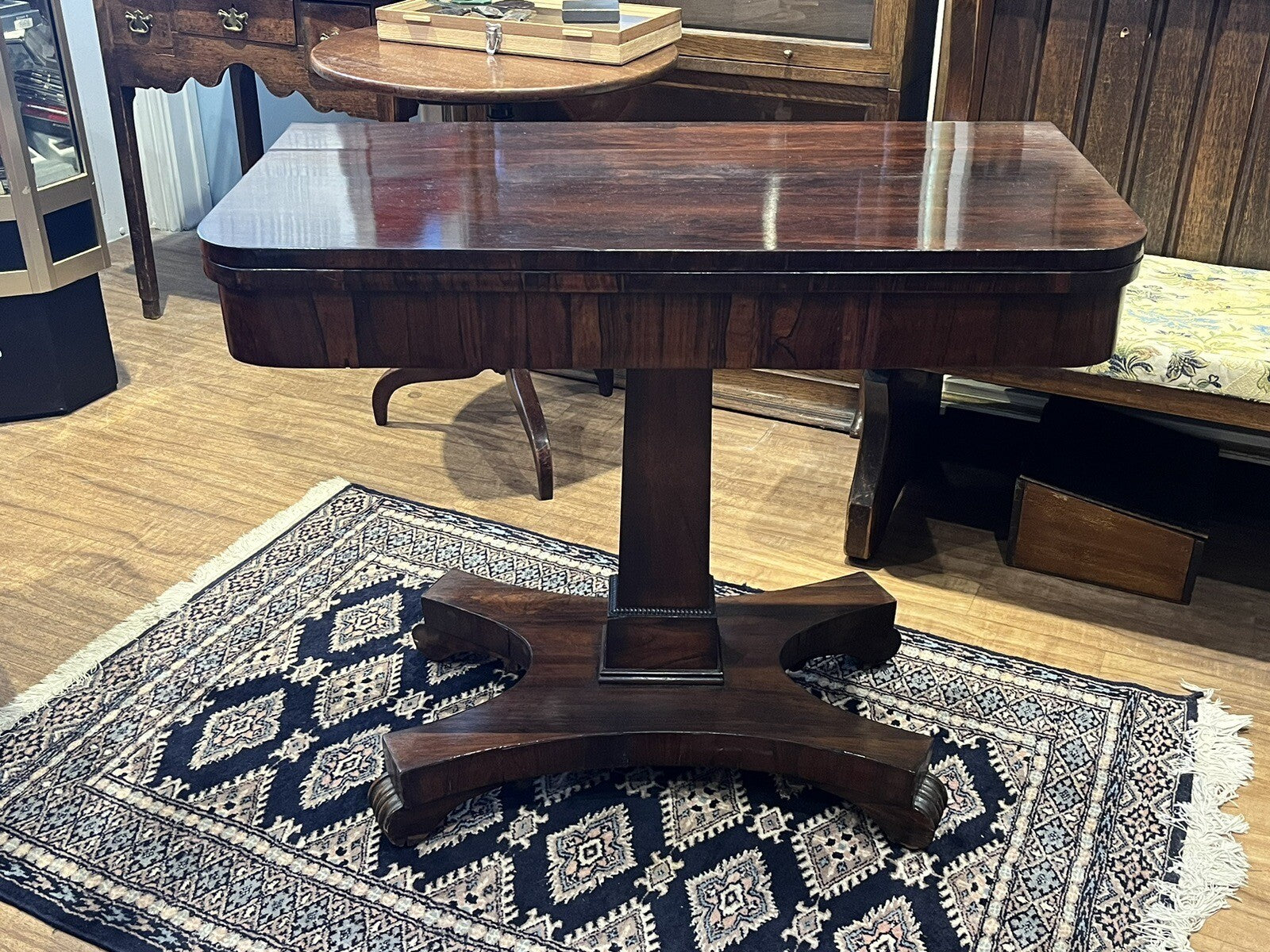 Antique Rosewood Games Table With Fold Over Lid & Card playing area