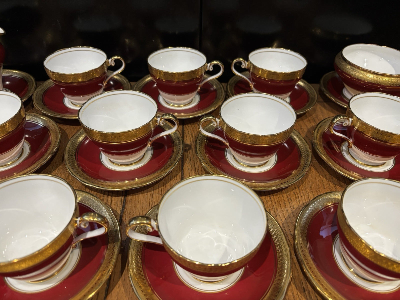 Aynsley Red With Gold Demitasse Tea & Cake Set.