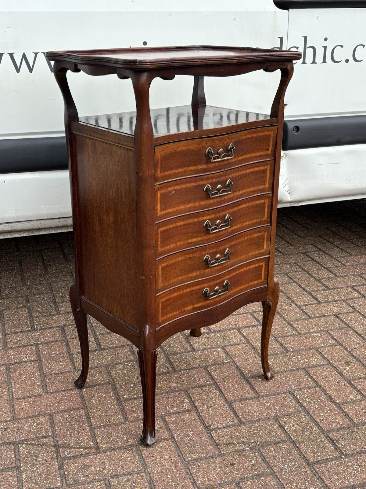 Art Noveau Inlaid Mahogany Set Of Drawers, Tulip Handles.