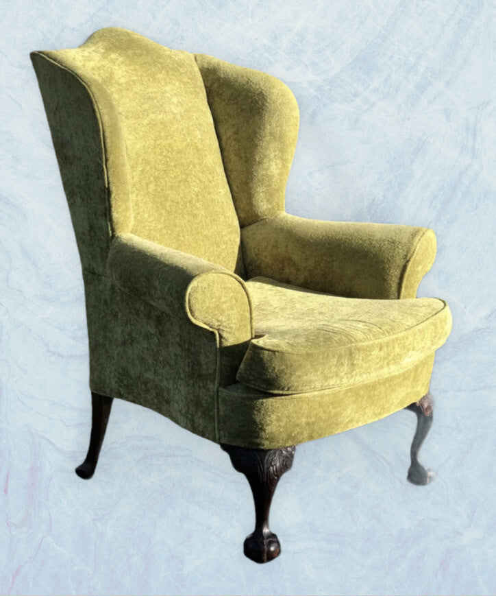 Antique Library Armchair, Fine Carved Mahogany Legs.