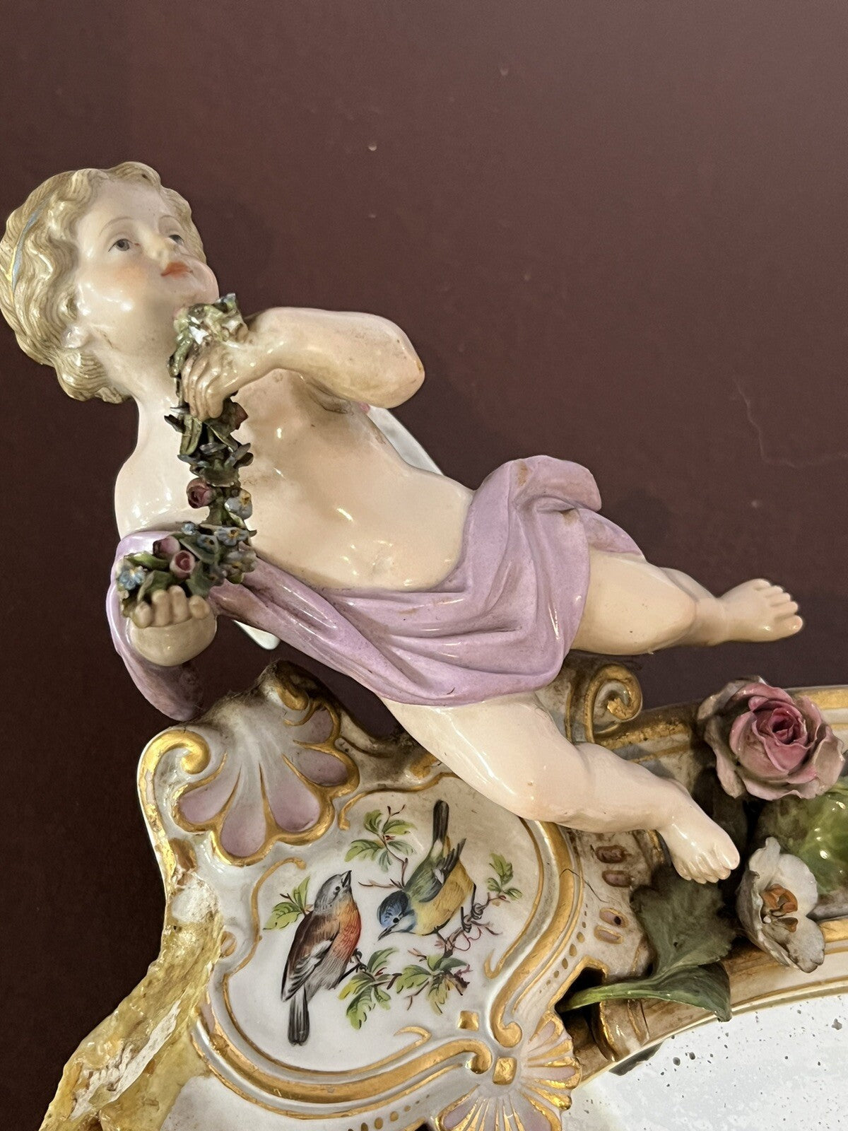 Antique Meissen German Porcelain Wall Mirror .