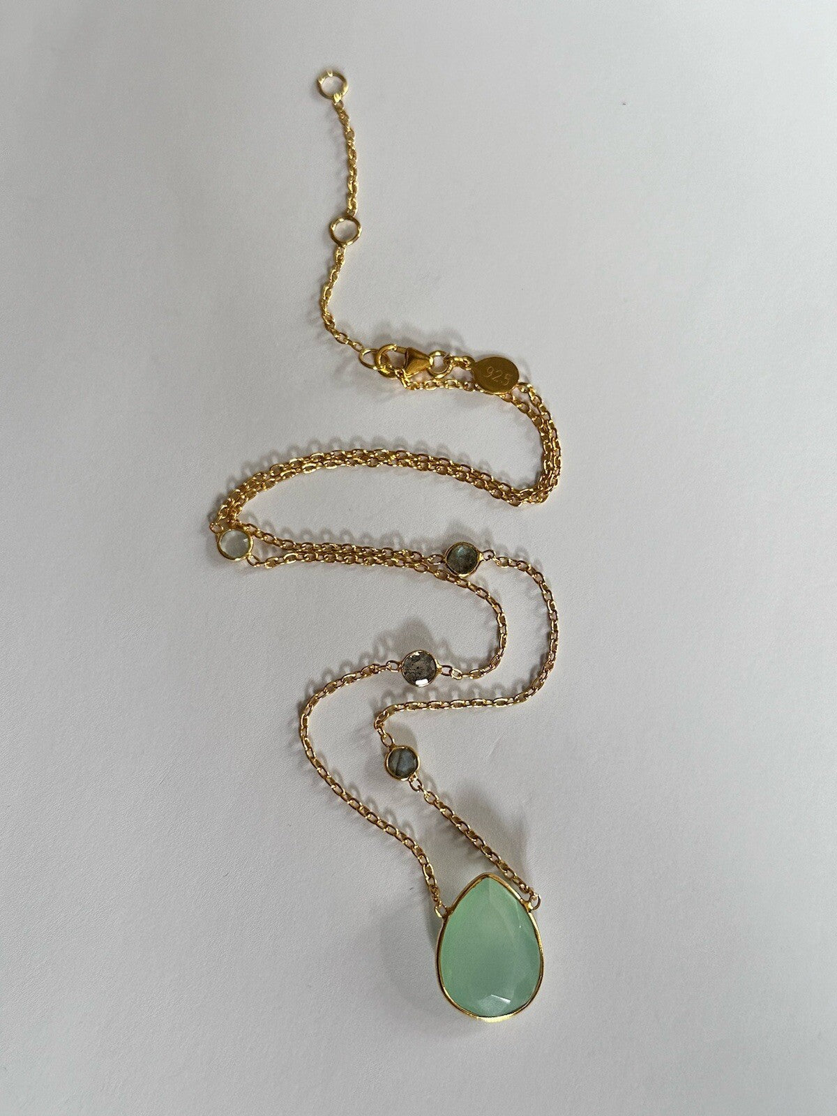 18k Gold Vermeil Plated On 925 Silver Chalcedony And Labradorite Necklace