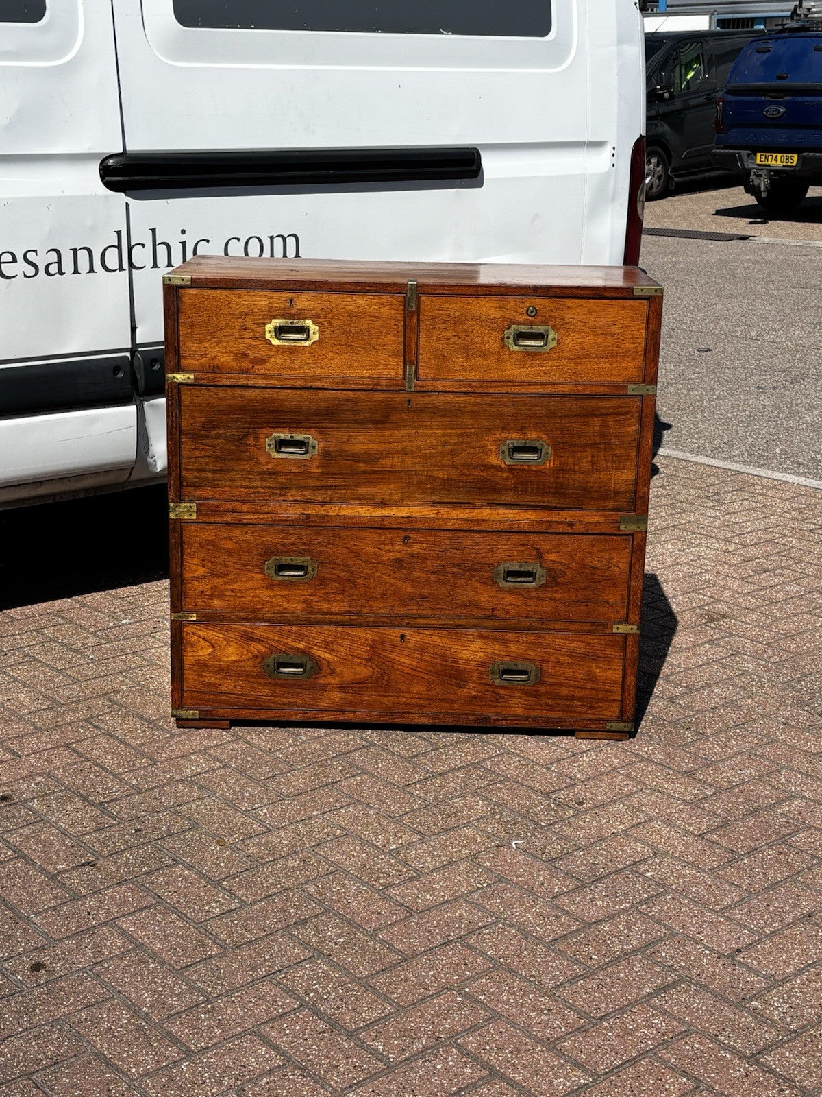 Antique Brass Bound Campaign Chest, Military Chest. Splits In 2 Pieces.