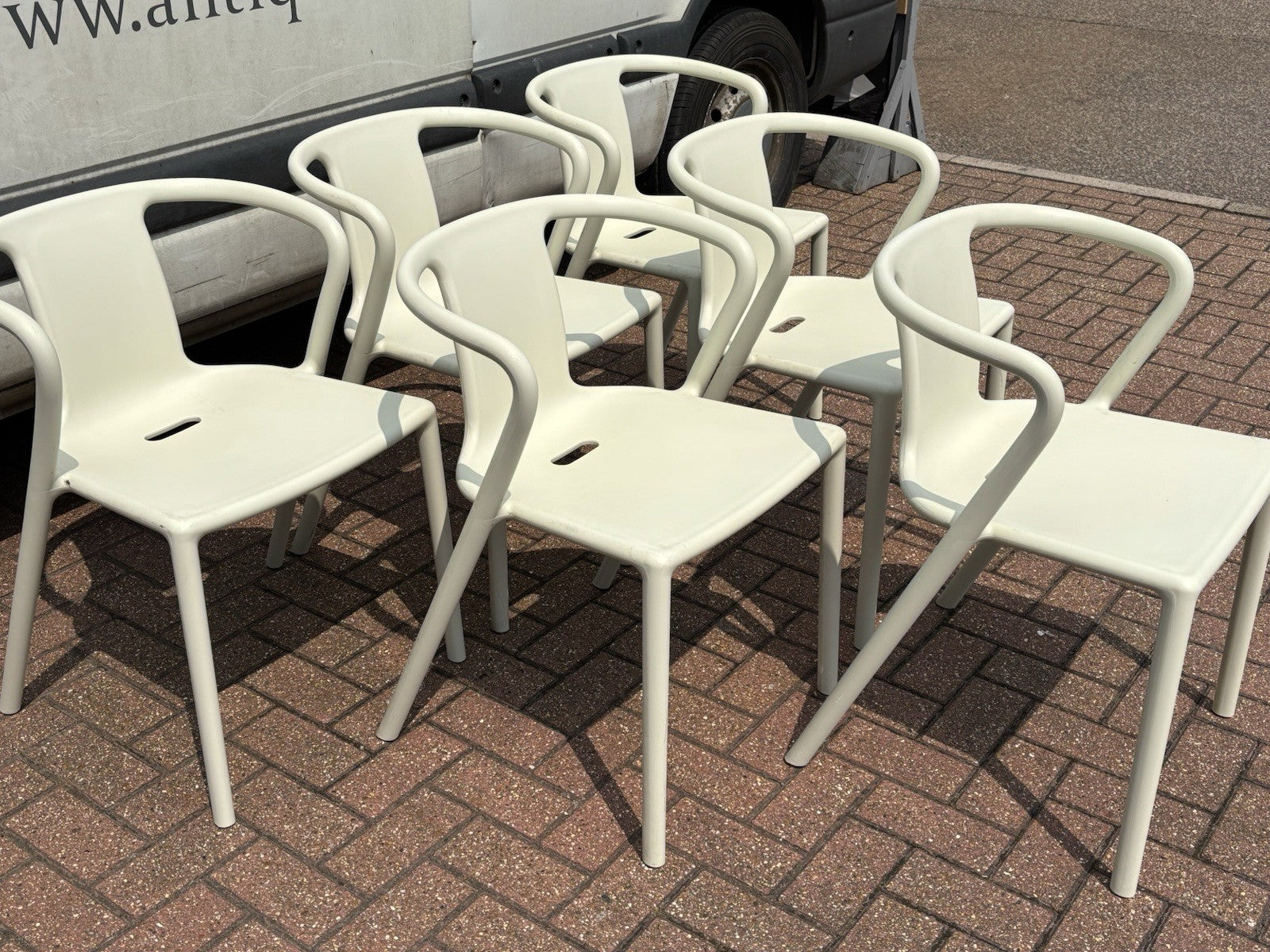 6 Air White Designer Stackable Chairs By Magis, Designed By Jasper Morrison.