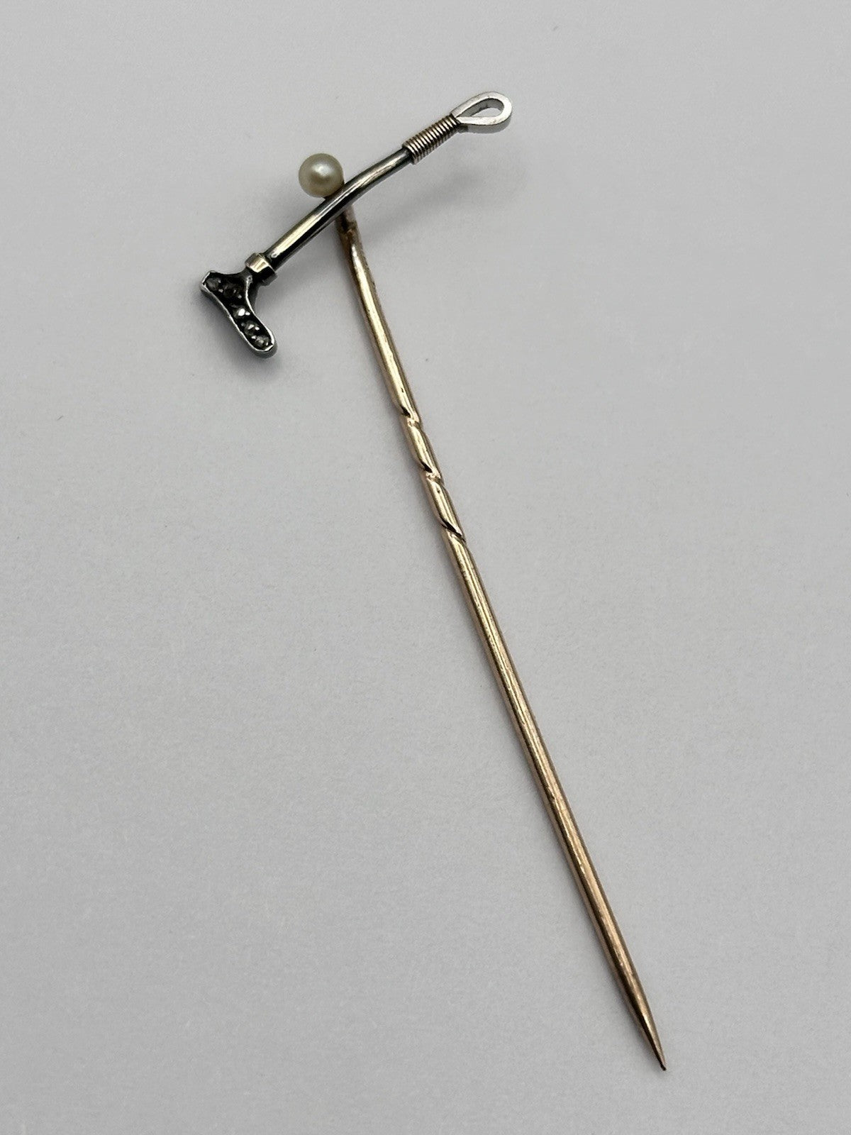 Antique 9ct Gold 15ct Gold Diamond Riding Crop On 9ct Gold Stick Pin