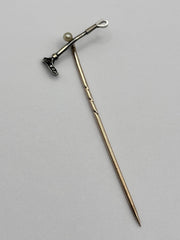 Antique 9ct Gold 15ct Gold Diamond Riding Crop On 9ct Gold Stick Pin