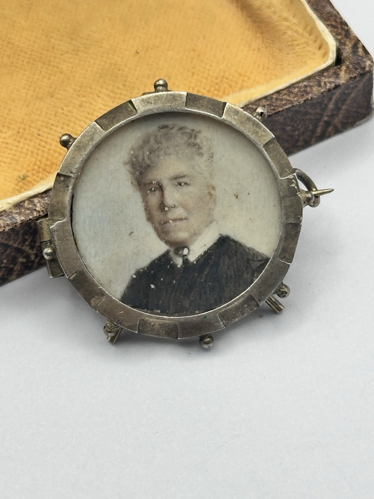 Antique Sterling Silver Gilt Miniature Frame Brooch