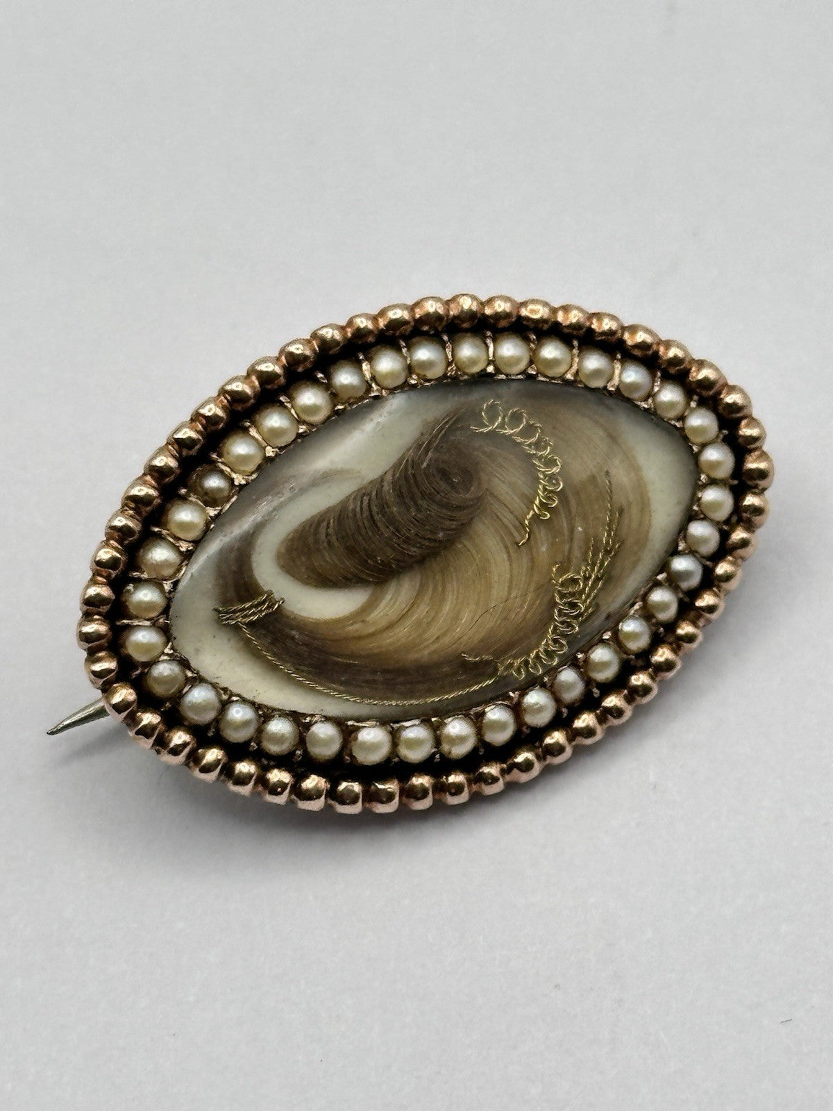 Antique Victorian Georgian 14ct Gold Seed Pearl Mourning Brooch