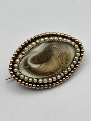 Antique Victorian Georgian 14ct Gold Seed Pearl Mourning Brooch