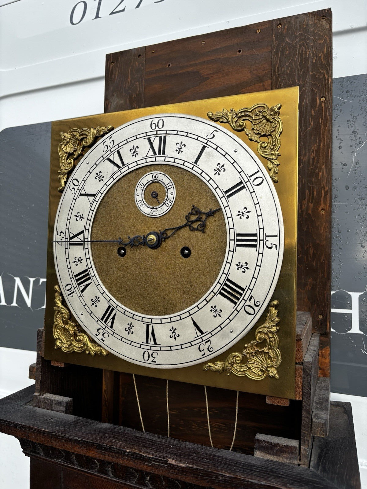 8 Day Longcase Clock, Carved Oak Case.