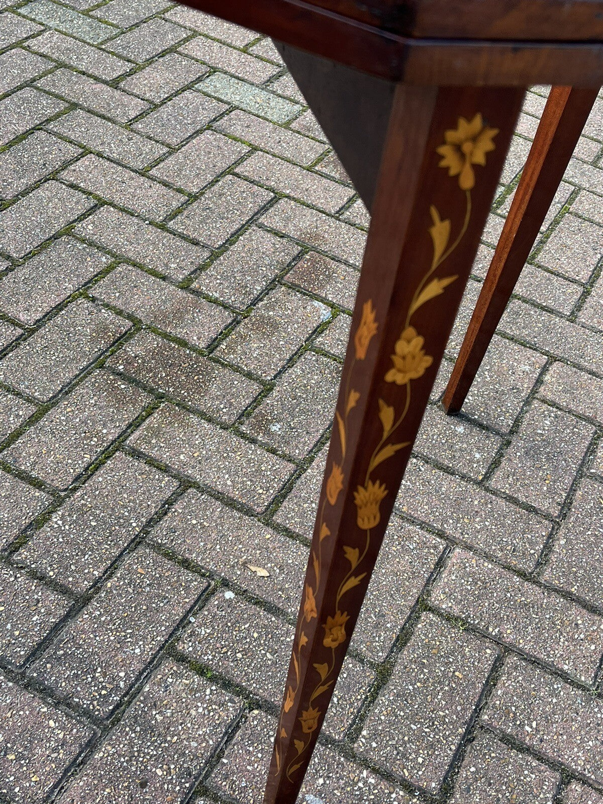 18thC Dutch Marquetry Games Table With Fold Over Lid & Baized Playing Area