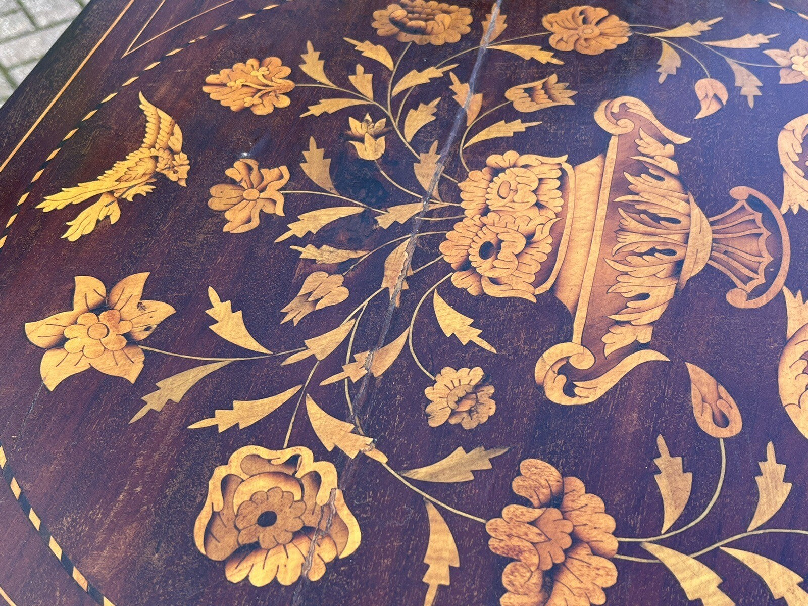 18thC Dutch Marquetry Games Table With Fold Over Lid & Baized Playing Area