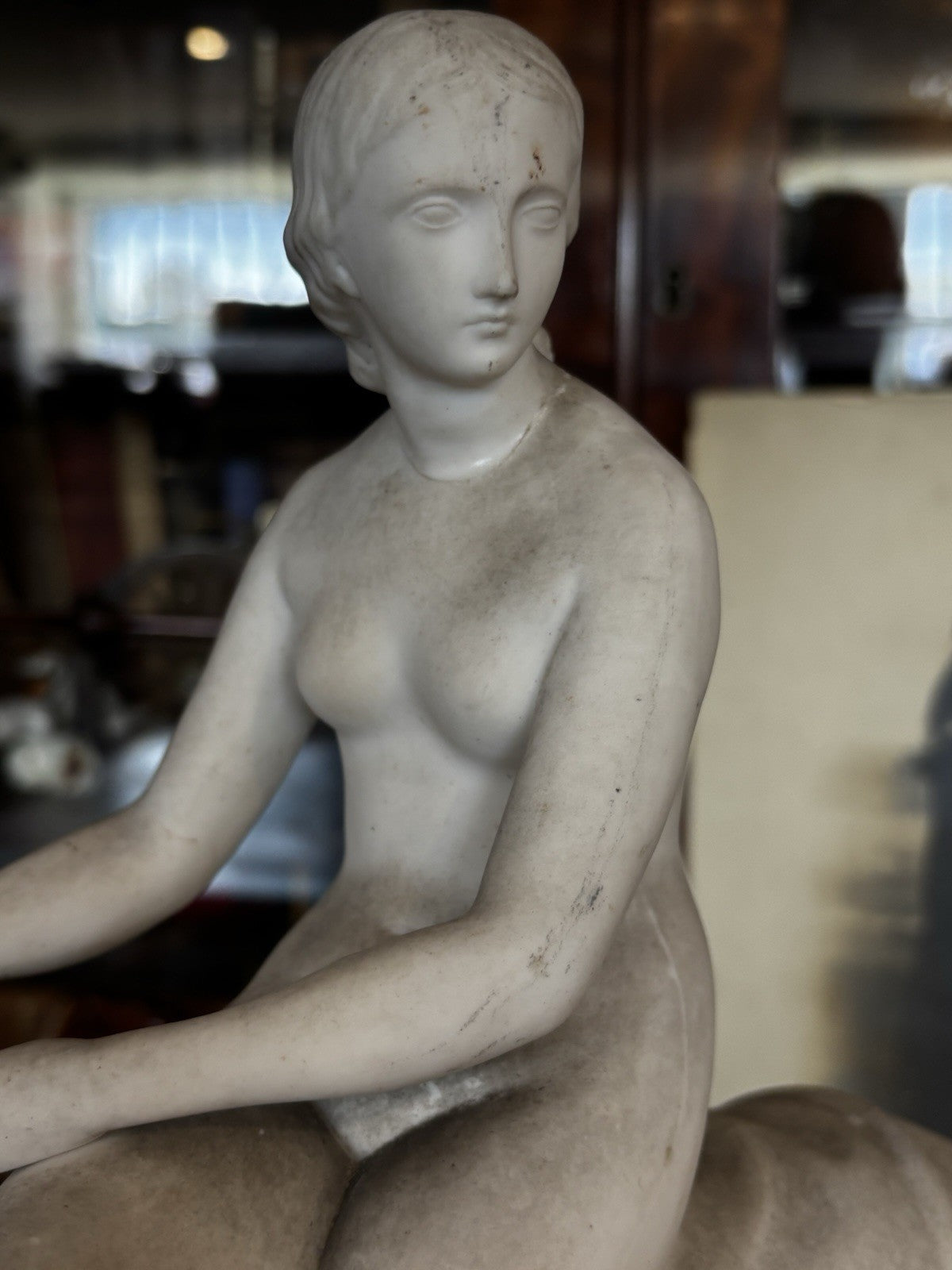 19th-century Parian porcelain figure titled "Una and the Lion Stamped John Bell