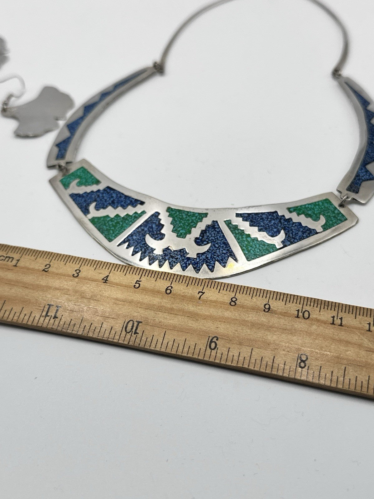Alpaca Mexico Crushed Turquoise Blue Stone Collar Necklace And Earring Set