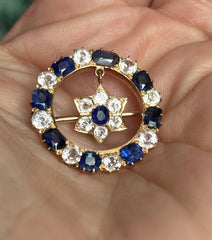 Antique Victorian 20ct Gold White And Blue Sapphire En Tremblant Flower Brooch