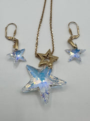 18ct Gold Plated Statement Aurora Borealis Star Necklace And Earring Set