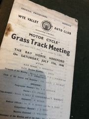 1948 Wye Valley Grass Track Meeting Motor Cycle Programme. Hereford