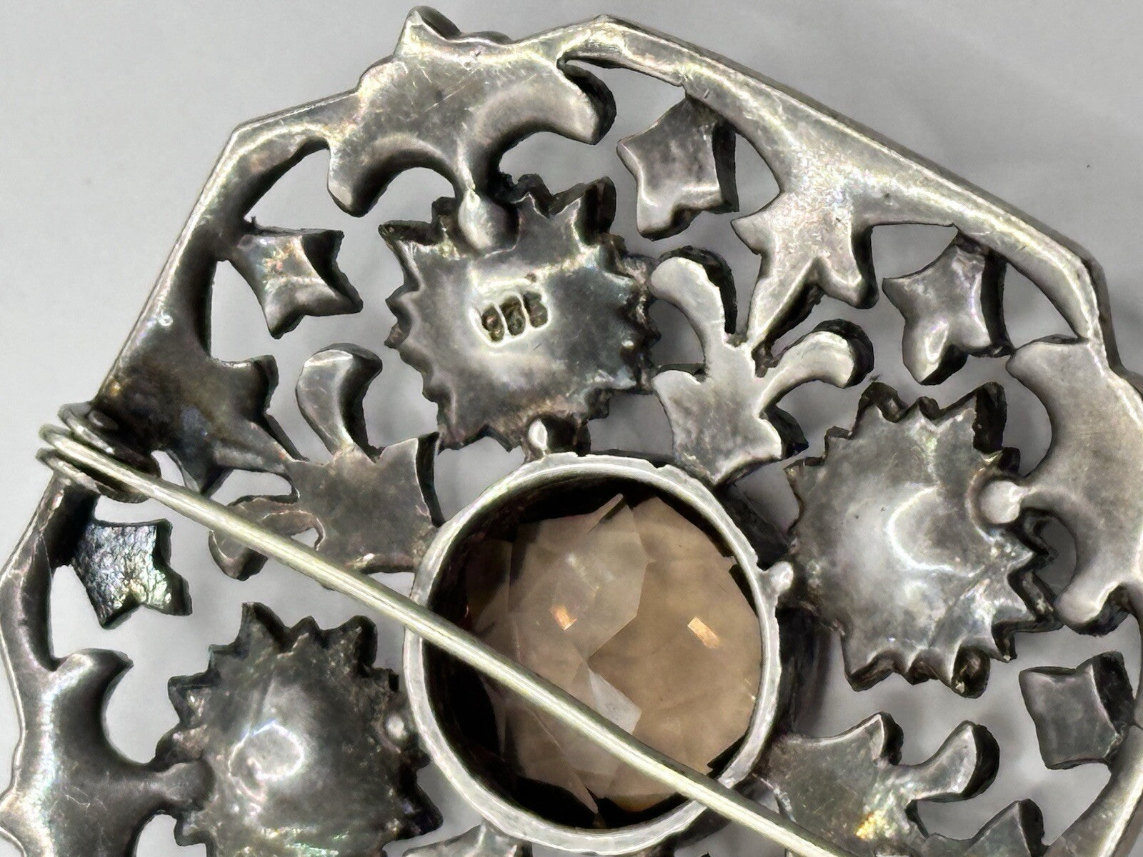 Antique Edwardian  Silver 925 Marcasite Glass Stone Brooch
