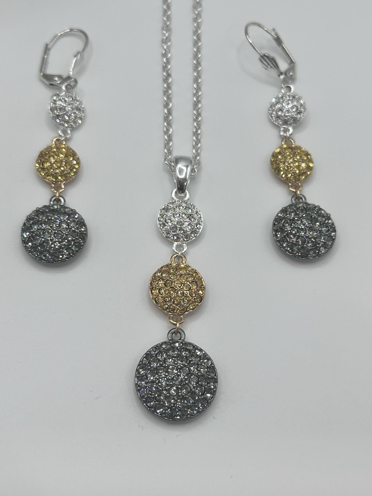 18ct Gold & Rhodium Plated Drop Necklace Earring Set Made With Swarovski Crystal