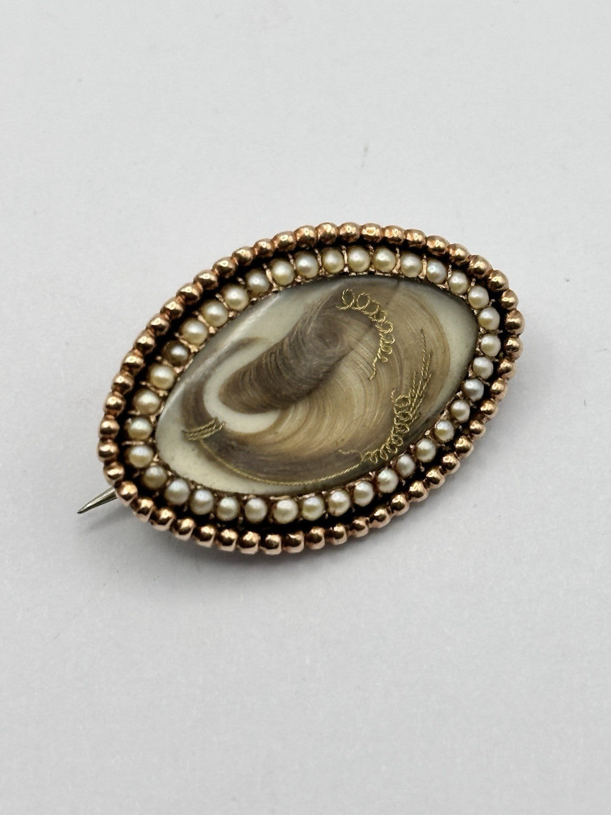 Antique Victorian Georgian 14ct Gold Seed Pearl Mourning Brooch