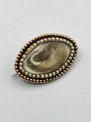 Antique Victorian Georgian 14ct Gold Seed Pearl Mourning Brooch