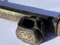 Antique Decorated Brass Inkwell Scribe Holder