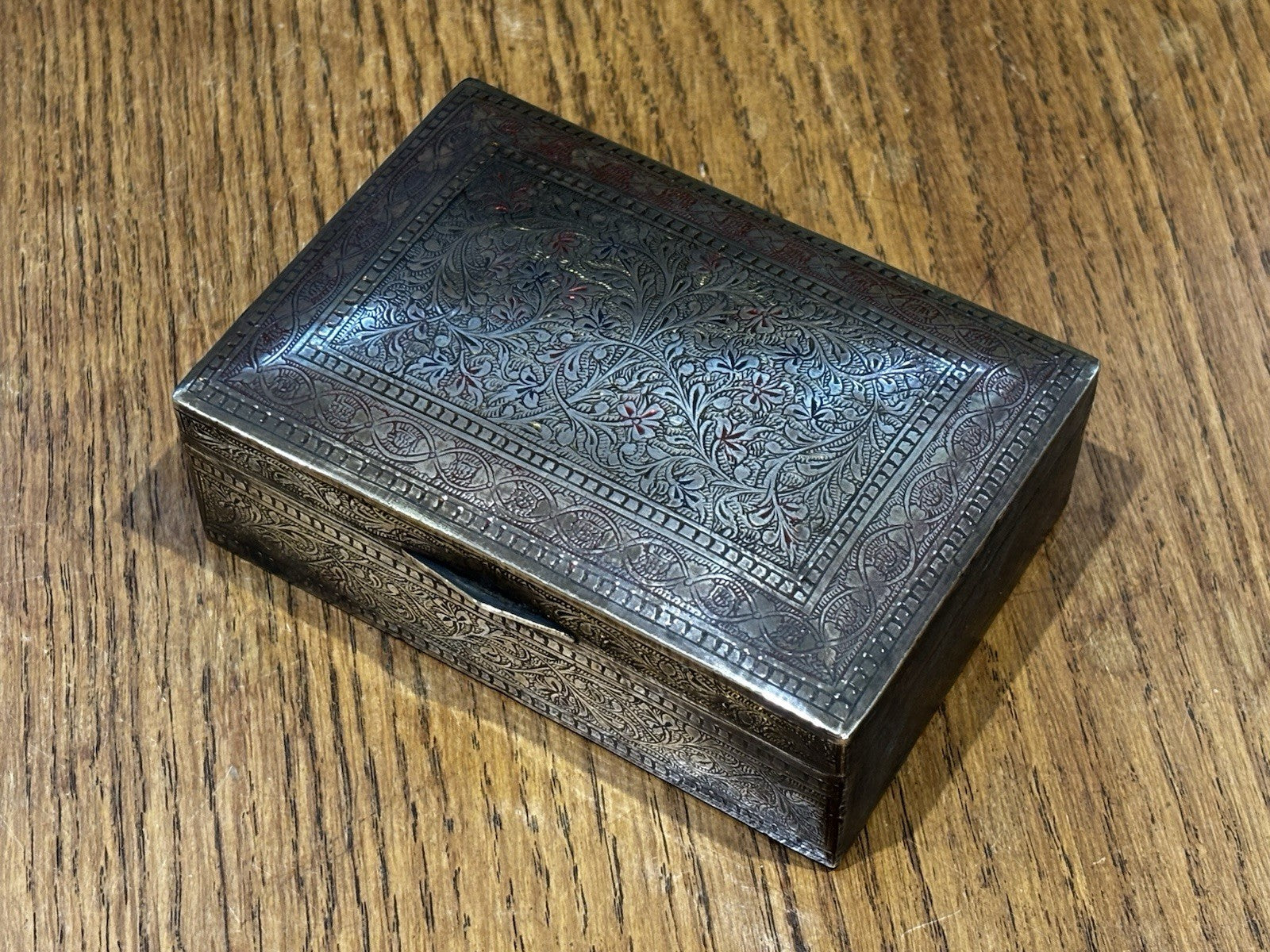 1920's Brass Cigarette Box With Engraved Decoration