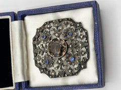 Antique Edwardian  Silver 925 Marcasite Glass Stone Brooch