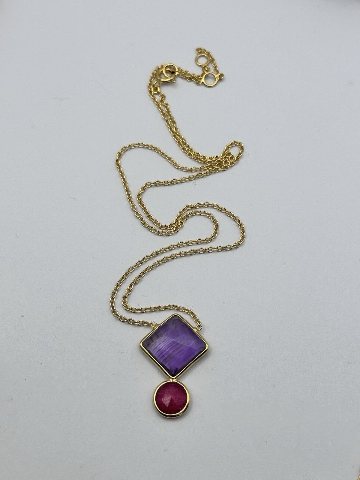 18k Gold Vermeil Plated On 925 Silver Amethyst And Ruby Necklace