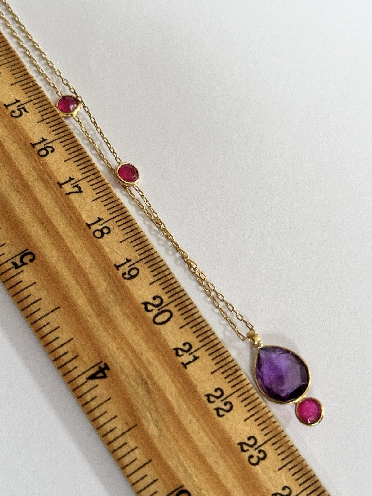 18k Gold Vermeil Plated On 925 Silver Amethyst Teardrop And Ruby Necklace