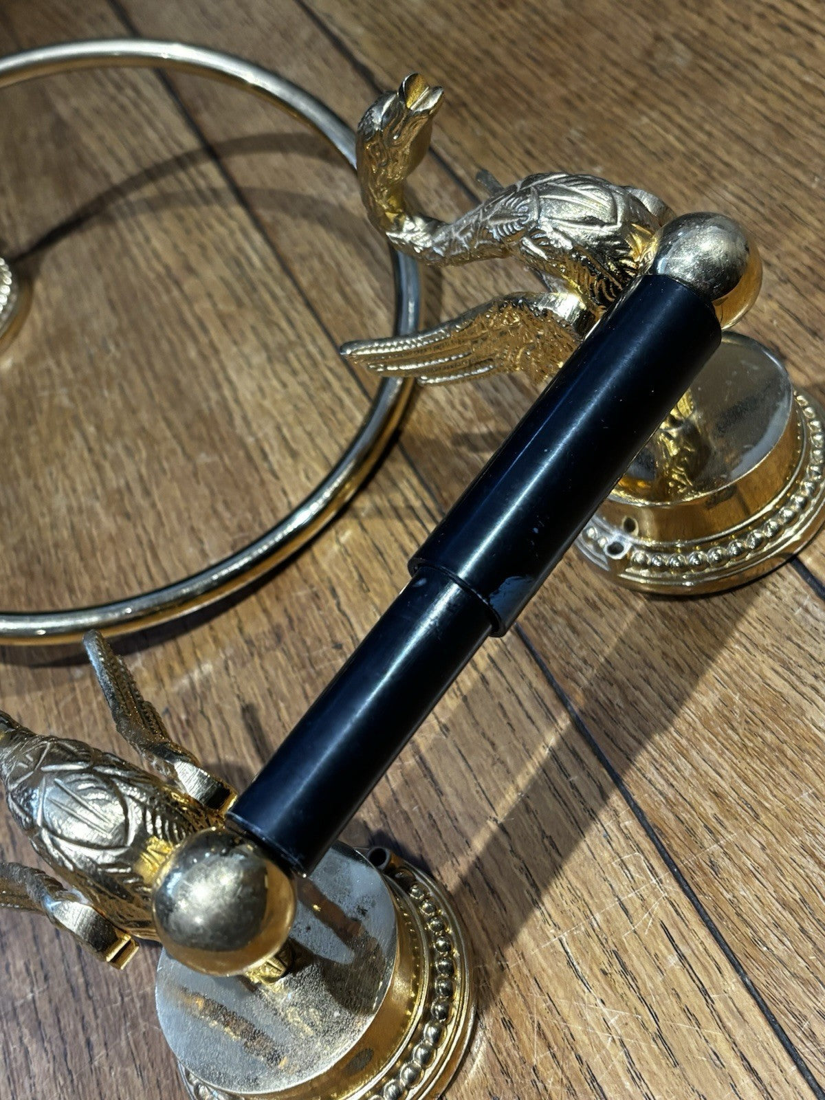 1970's Gold Plated Swan Towel Holder And Toilet Roll Holder