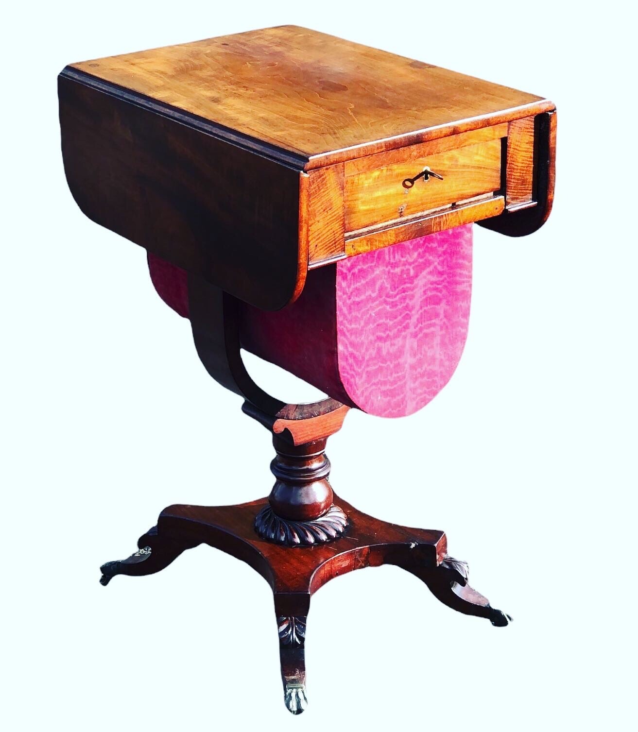 Antique Regency Mahogany Sewing Table & Workbox, On Brass Castors