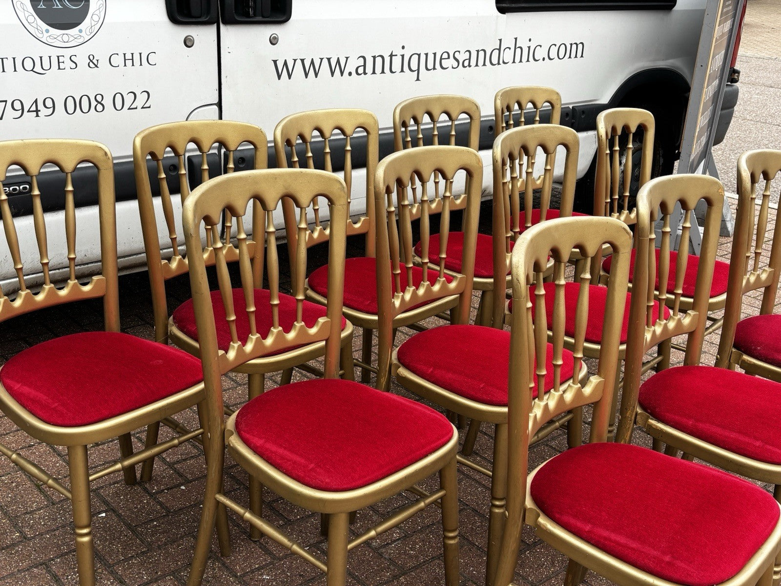 12 Cafe / Events Louis Style Gold Gilt Wooden And Upholstered Dining Chairs