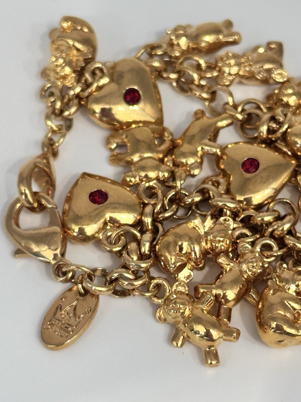 18ct Gold Plated Hearts Bears Charm Bracelet Made With Swarovski Crystal