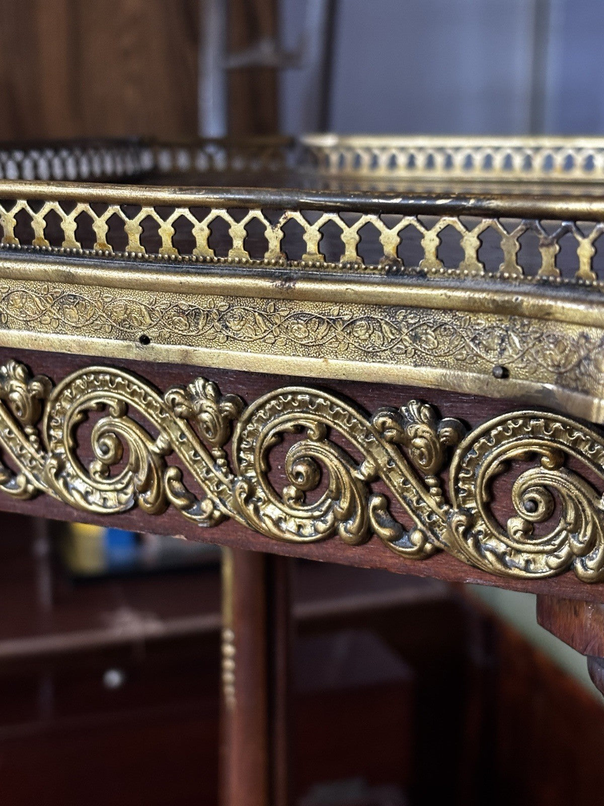 Antique French Marble Top And Decorated With Ormolu Mounts Side Table.