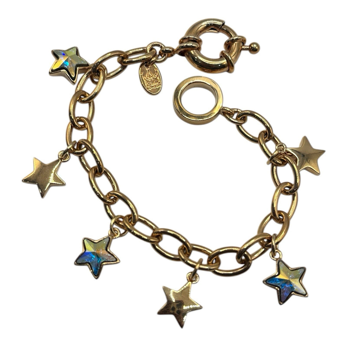 18ct Gold Plated Stars Charm Bracelet Made With Swarovski Crystal